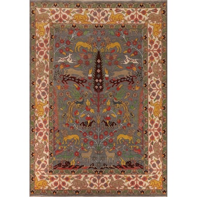 Hunting Animals Ziegler Indian Area Rug Hand-Knotted Wool Carpet - 9'1" X 11'10"