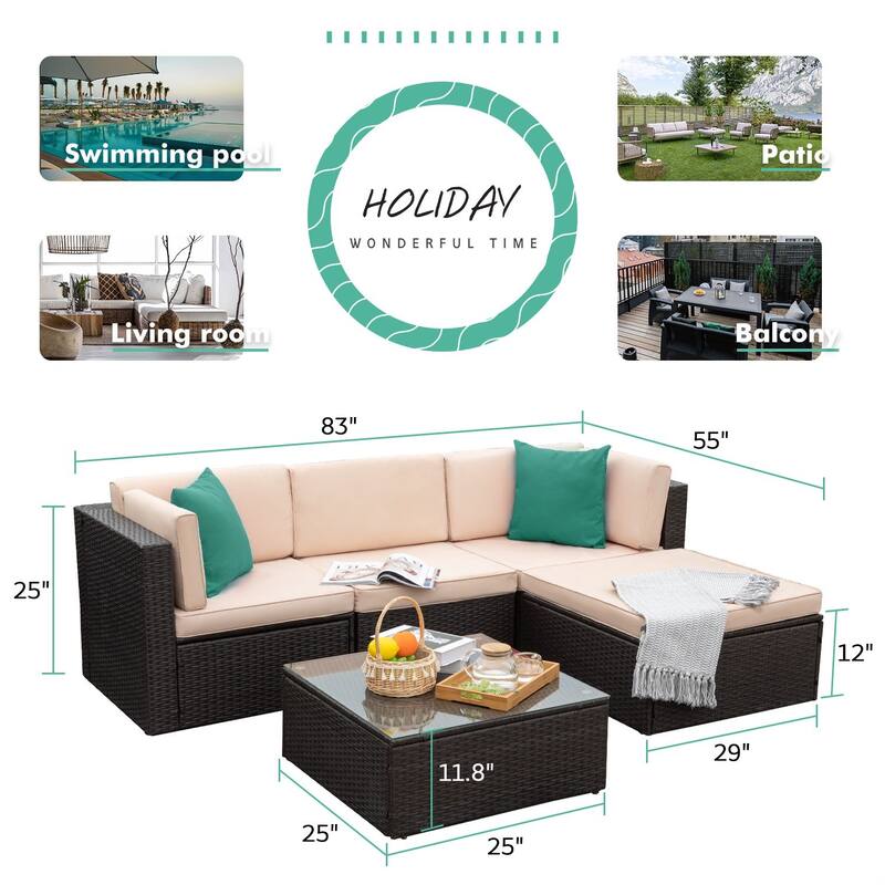 Homall 5 Pieces Patio Furniture Sets Outdoor Sectional Sofa Manual Weaving Rattan