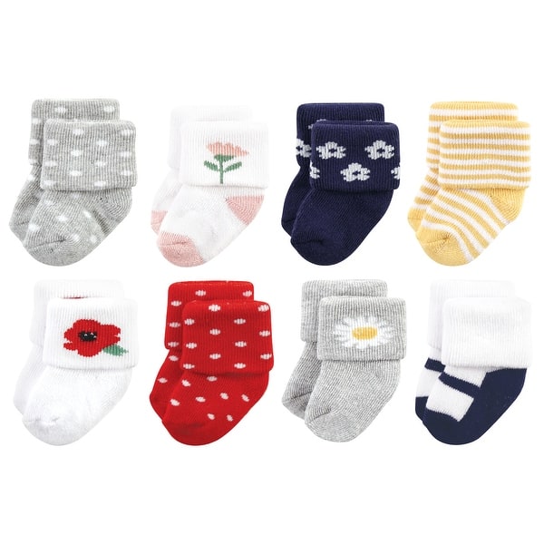 slide 1 of 1, Hudson Baby Infant Girls Cotton Rich Newborn and Terry Socks, Wildflower Wildflower - 0-6 Months