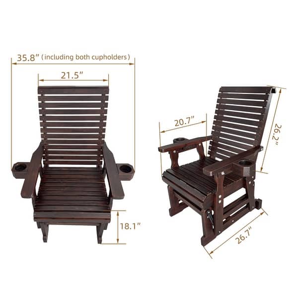 dimension image slide 3 of 4, Fortune Candy Patio Glider for One Person, with Horizontal Slat Back, Cup Holder & Deep Contoured Seat – 600 lb