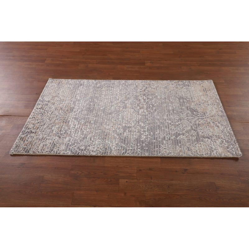 Beige Striped Abstract Oriental Accent Rug Handmade Wool Carpet - 2'9"x 4'10"