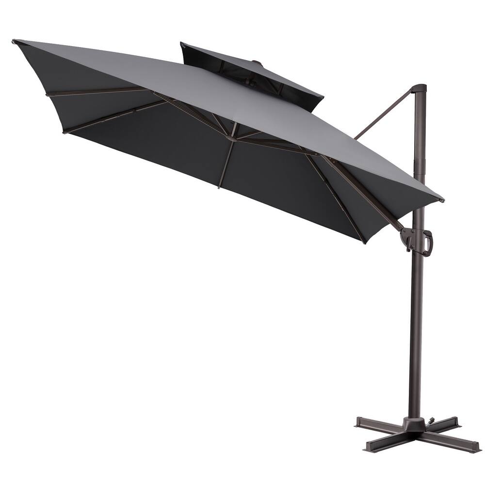 Crestlive Products 11FT Square 360 Degrees Rotation Patio Cantilever Offset Double Top Umbrella
