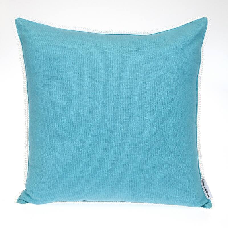 HomeRoots 16" Aqua Cotton Throw Pillow with Scalloped Edges