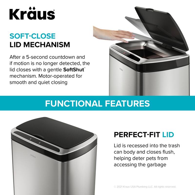 KRAUS GarbagePro Touchless Motion Sensor Stainless Steel Trash Can
