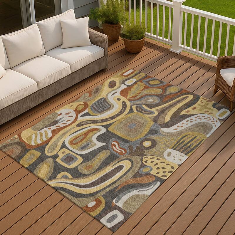 Machine Washable Indoor/ Outdoor Modern Picasy Chantille Rug