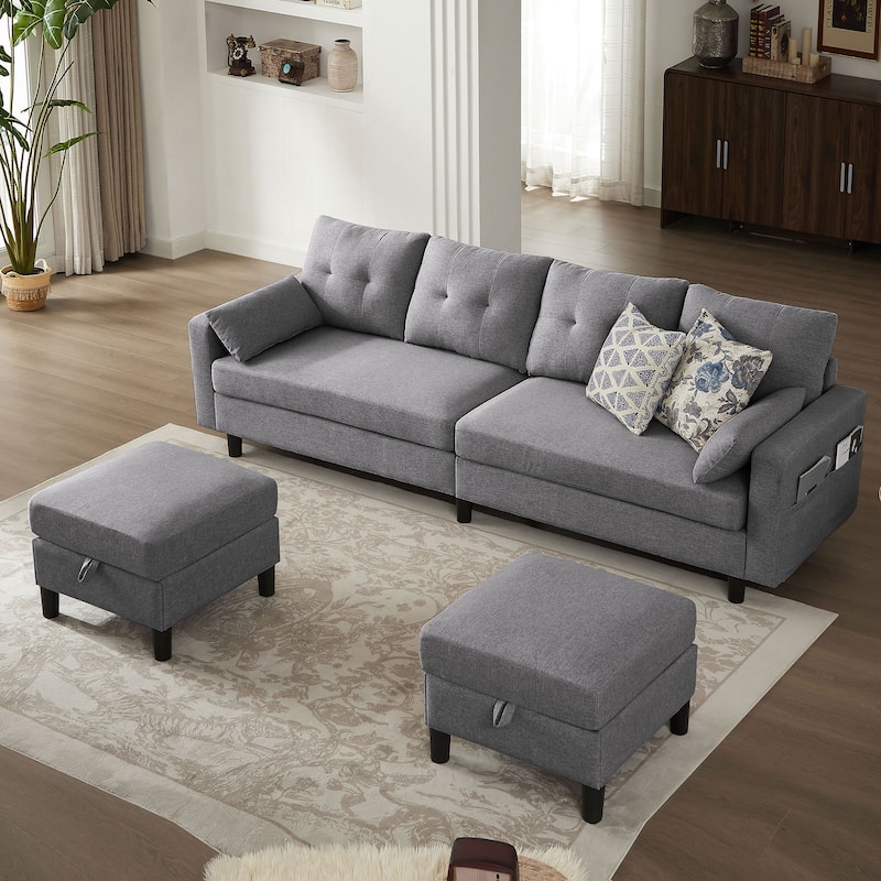 101" Sectional Sofa with Storage Ottoman