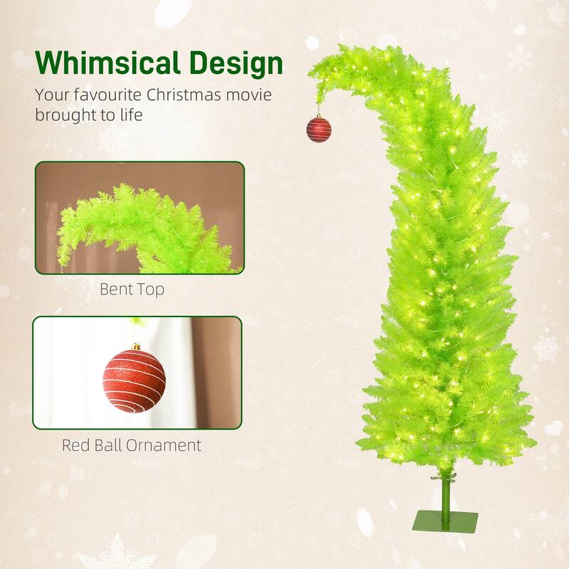 HOMCOM 5ft Whimsical Xmas Tree: Red Ball, 200 LED, 438 Tips, Metal Base, Green