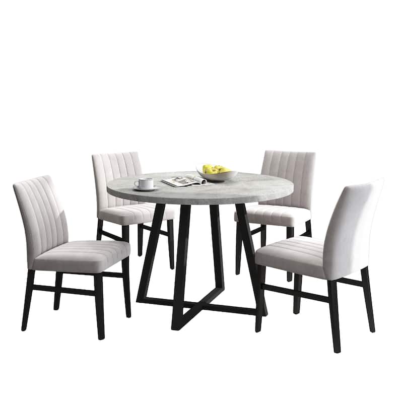 Roundhill Furniture Edo 5-Piece Dining Set, Round Table with 4 Upholstered Chairs,