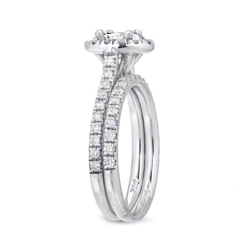Auriya 14k Gold 1ctw Halo Oval Diamond Engagement Ring Set