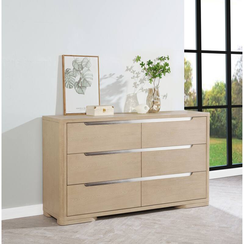 Ladera 6-drawer Bedroom Dresser and Mirror Light Elm