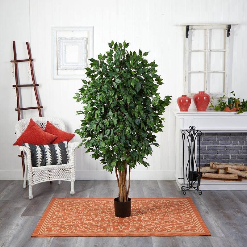 Artificial Mediterranean Tree - 5.5ft Indoor Outdoor Decor - Lush Foliage & Multiple Trunks - Home Office Living Room - 5.5ft.