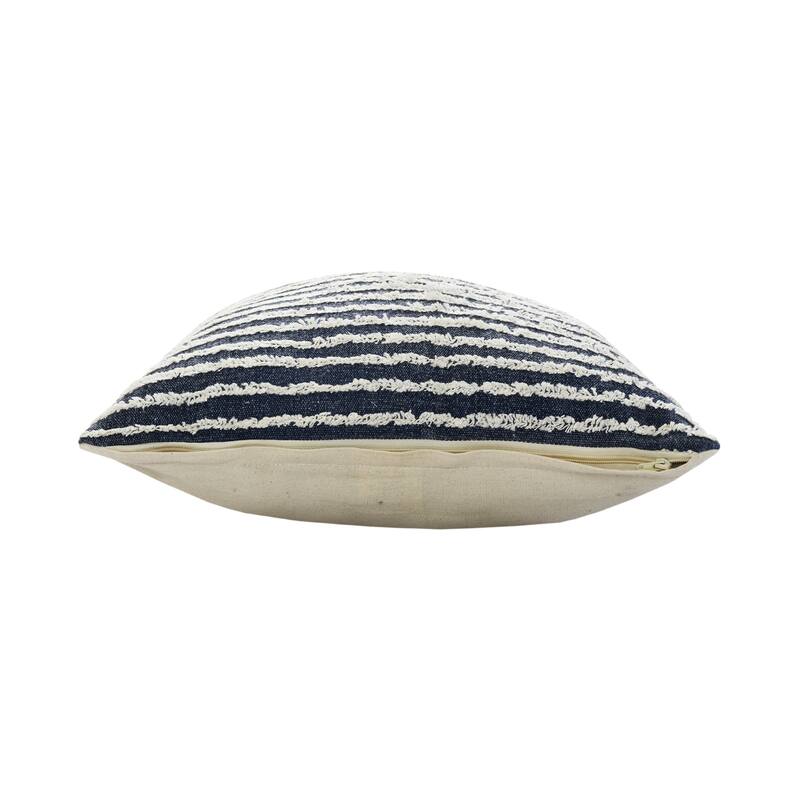 HomeRoots 20" X 20" Ensign Blue And Cream 100% Cotton Striped Zippered Pillow