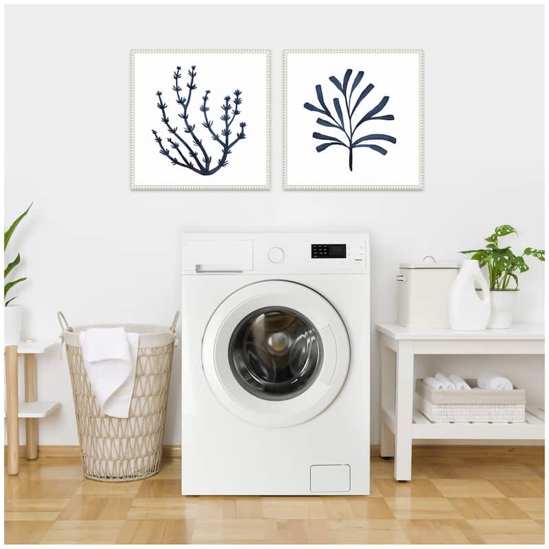 Kate and Laurel Sylvie Beaded Coastal Coral Seaweed Botanical 4 and 6 Framed Canvas Art Set by The Creative Bunch Studio
