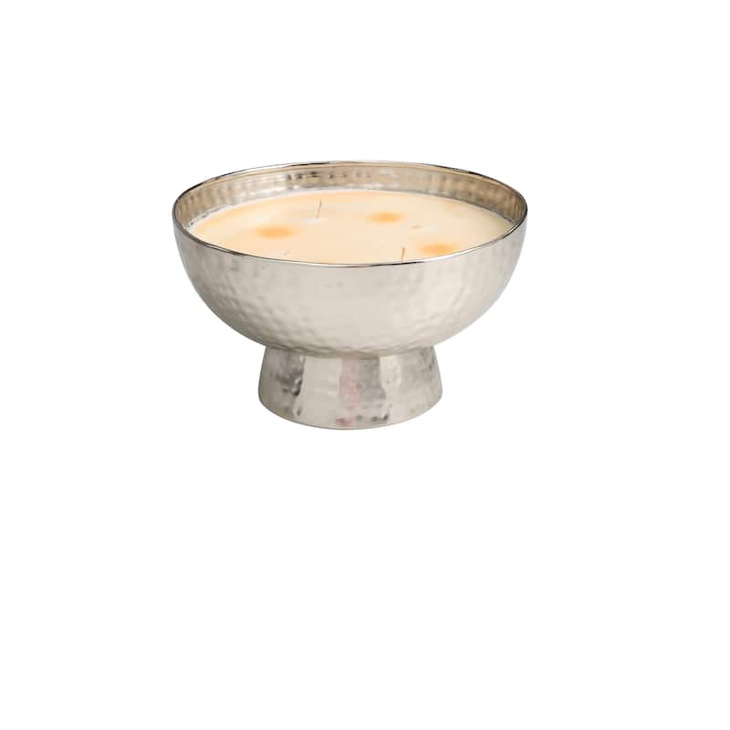 Gold or Copper or Silver Metal Scented Wide Hammered 70 oz 4 Wick Candle with White Wax