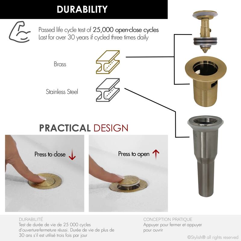 STYLISH Pop-Up Bathroom Sink Drain with Overflow (Set of Two)