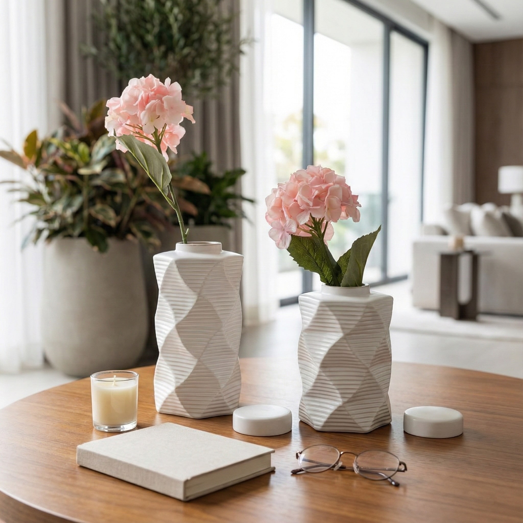 Decorative Jars Set of 2 - White Ceramic Pattern, 10/13 in.