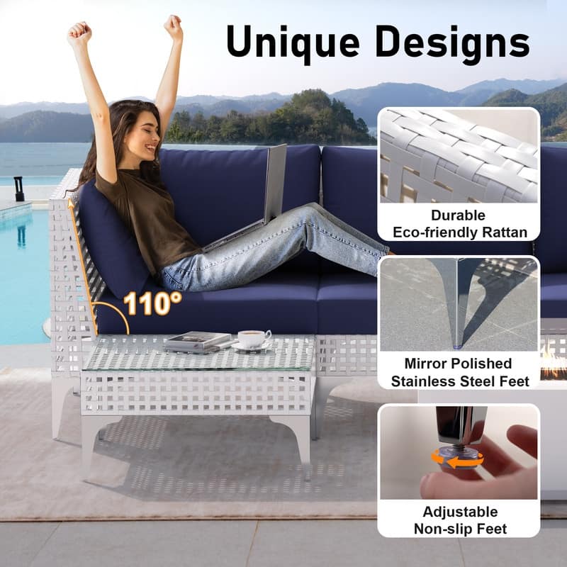 FINCATI Oversized Outdoor Furniture with Rectangular Fire Pit Table, 9-piece Luxurious High-back Patio Wicker Conversation Set