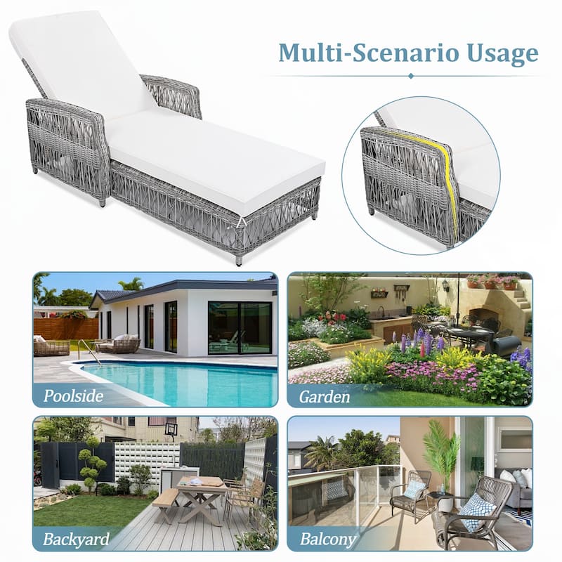Outdoor Wicker Chaise Lounge with Armrests