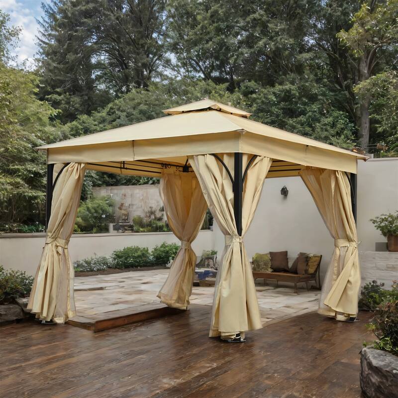 Patio Gazebo with Mosquito Netting and Privacy Screens for Backyard