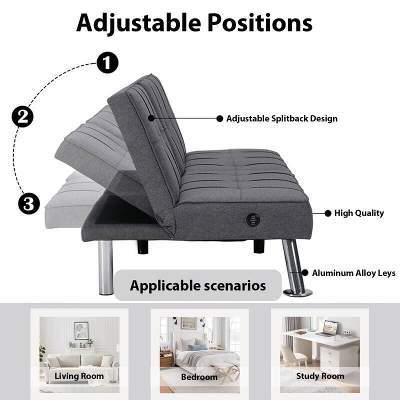 Linen Upholstered Modern Convertible Folding Futon Sofa Bed for Compact Living Space