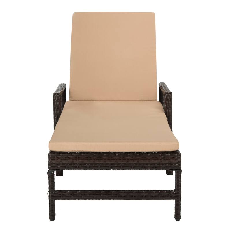 SAFAVIEH Outdoor Jolette Rattan Brown/ Red Sun Lounger - 80" x 28" x 39" - 80Wx28Dx39H