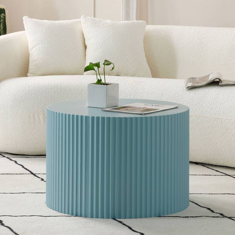 Modern Glam Relief Carving Round Accent Nesting Side Fluted Coffee Tables Set (2 Pack) No Assembled
