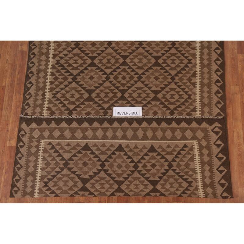 Hand Woven Oriental 100% Wool Carpet Southwestern Geometric Brown Kilim Area Rug - 10' 0'' X 6' 5''