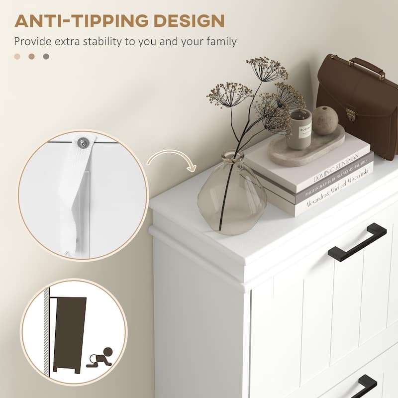 HOMCOM Shoe Cabinet for Entryway, Narrow Shoe Rack Storage Organizer with 3 Flip Drawers and Adjustable Shelves
