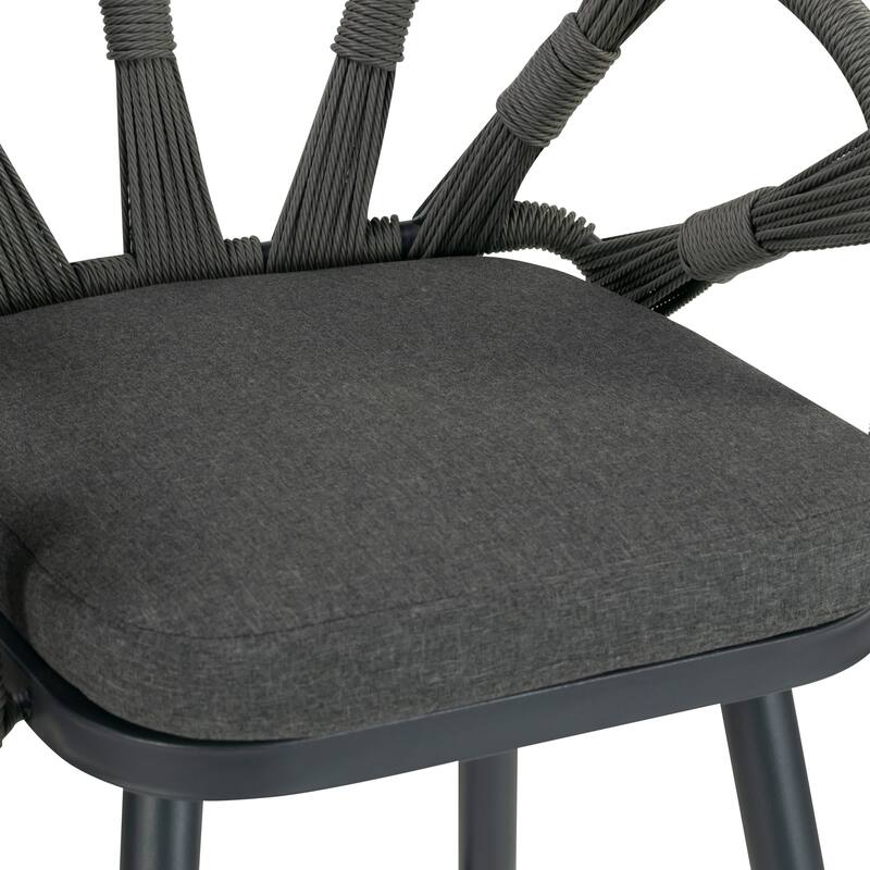 Set of 2 Birre Grey Outdoor Counter Height Stool with Hand-Woven Back