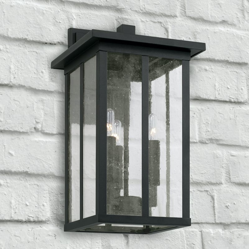 Barrett 9.25" 3-light Outdoor Wall Lantern w/ Antiqued Glass
