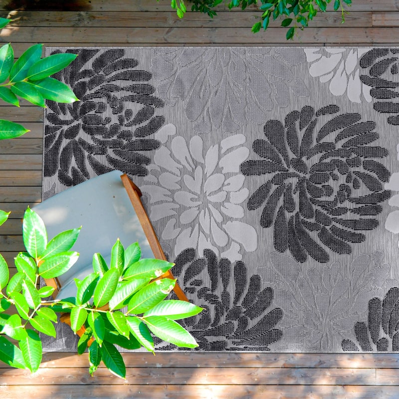 VILLADECOR Floral Indoor Outdoor Area Rug Low High Pile Rugs For Patio