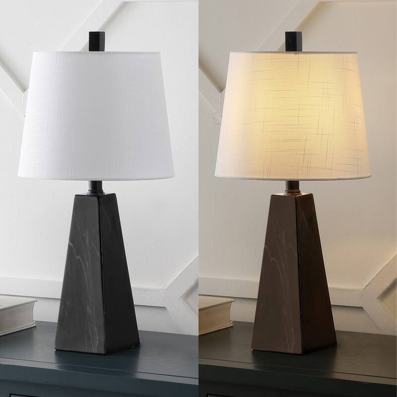 Stewart 20.5" Contemporary Resin LED Table Lamp, White Marble Finish (Set of 2), by JONATHAN Y