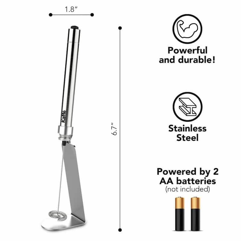 Kaffe Handheld Milk Frother with Stand - Stainless Steel