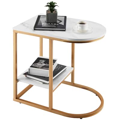 Costway C-shaped Side Table 2-Tier End Table with Storage Modern