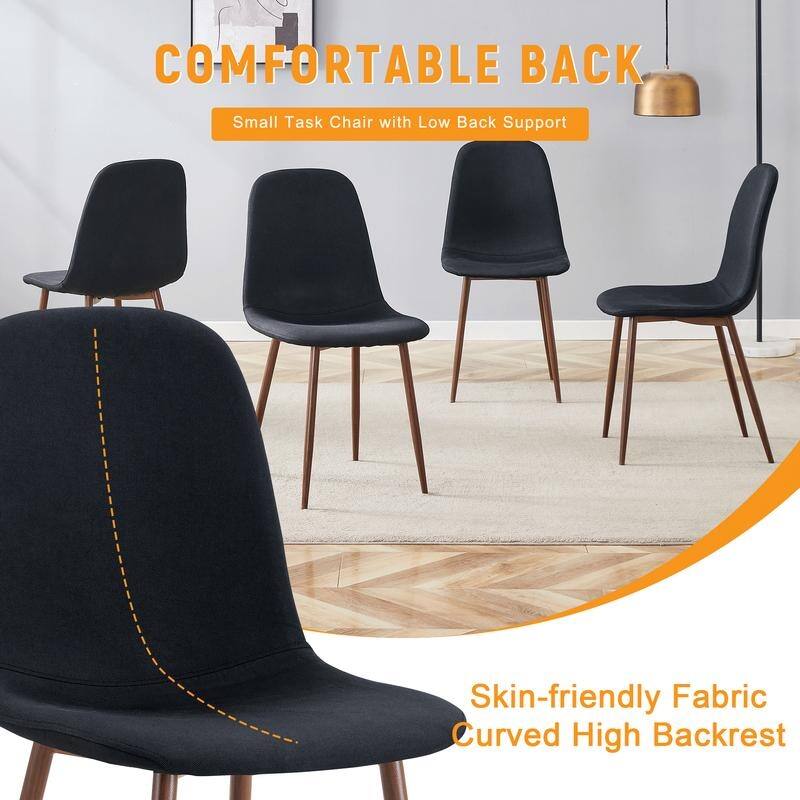 Set of 4 Modern Dining Chairs - Breathable Linen-Cotton Upholstery & Sturdy Integrated Metal Legs