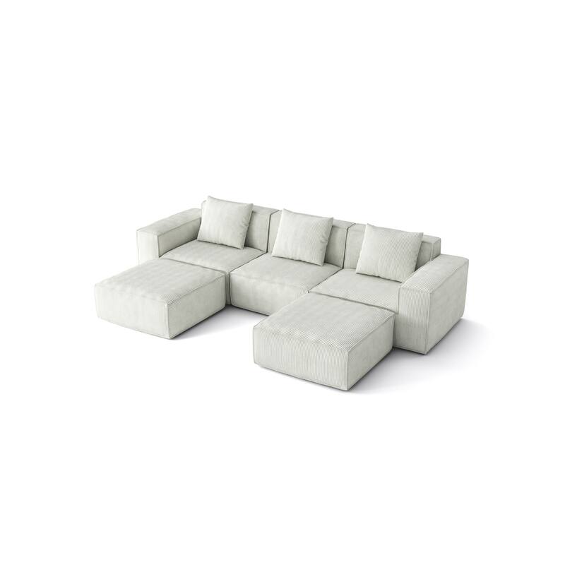 118 Inch Modular Convertible Sofa Bed 3-Seater with Footrests White Cloud Velvet