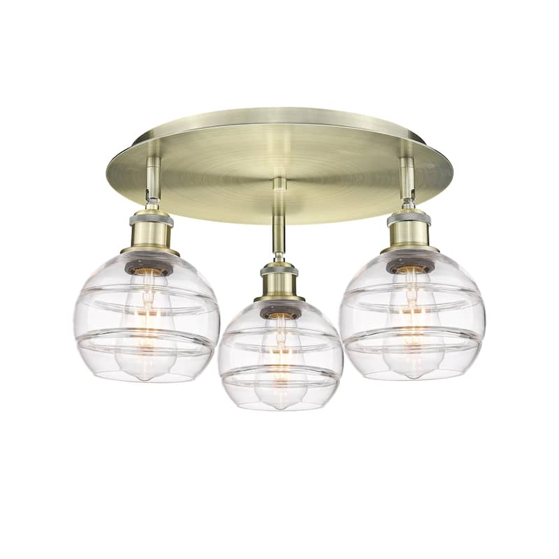 Innovations Lighting 516-3C-9-18 Rochester Flush Rochester 3 Light 18" - Antique Brass / Clear