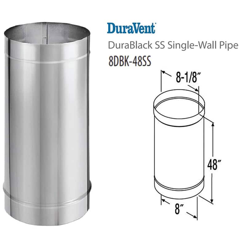 DuraVent DuraBlack 48 x 8 Inch Stainless Steel Single Wall Stove Pipe, Silver - 7.26