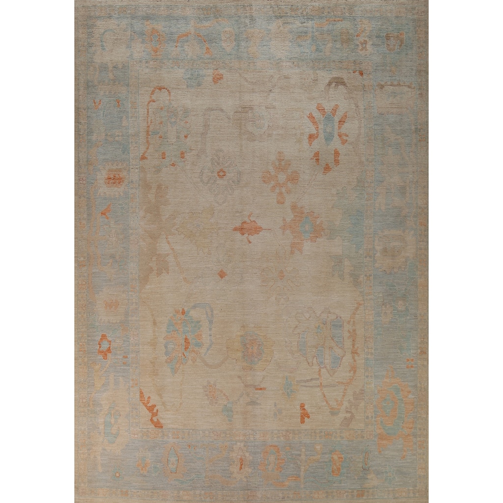 Floral Vegetable Dye Oushak Turkish Area Rug Hand-Knotted Wool Carpet - 9'0"x 12'5"