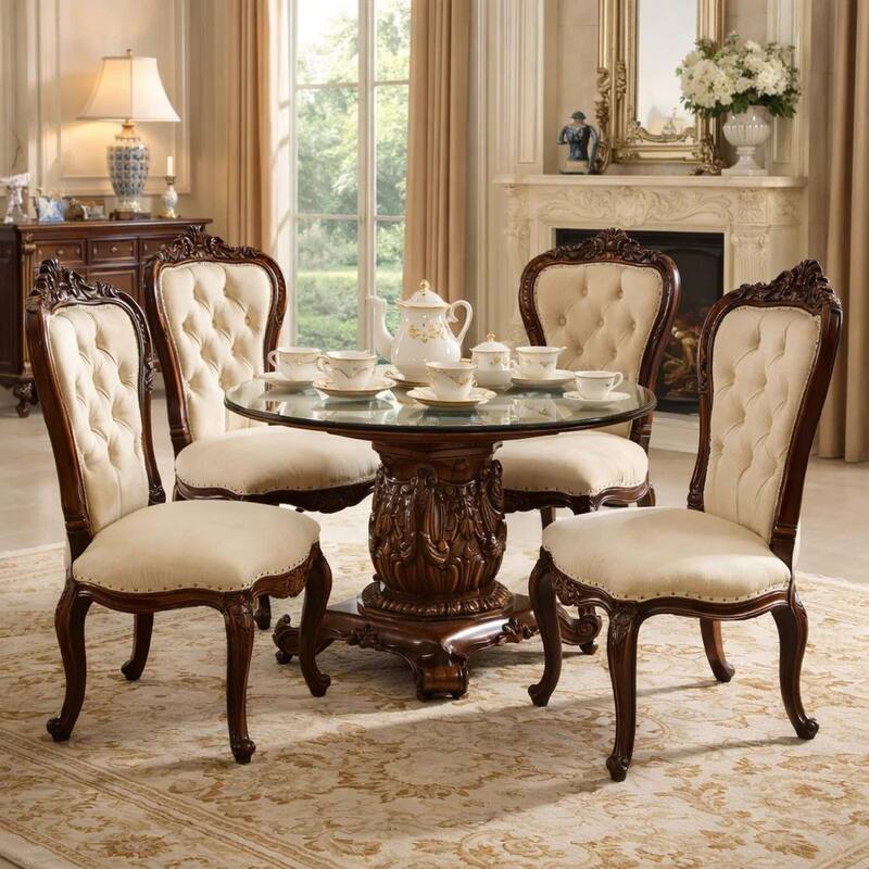 Courteous Dining Table with Pedestal, Cherry Brown