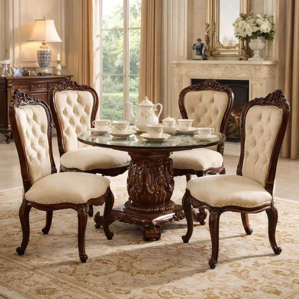 Courteous Dining Table with Pedestal, Cherry Brown