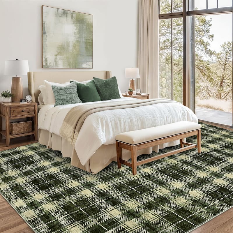 Garvee Earthy Plaid Soft Low Pile Foldable Area Rug