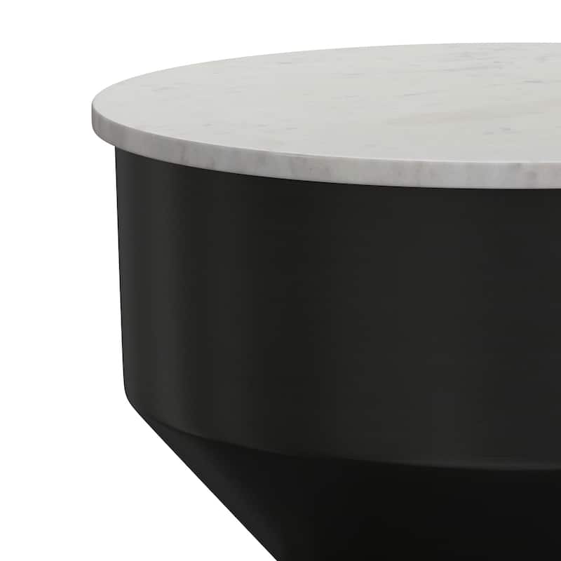 WYNDENHALL Dolly 16" Wide Genuine Marble Top Modern Metal End Table in Black/White & Assembled