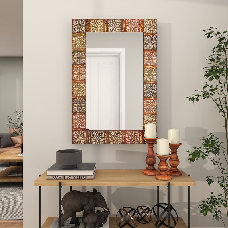 Multi Colored Metal Floral Room Wall Mirror with Embossed Metal