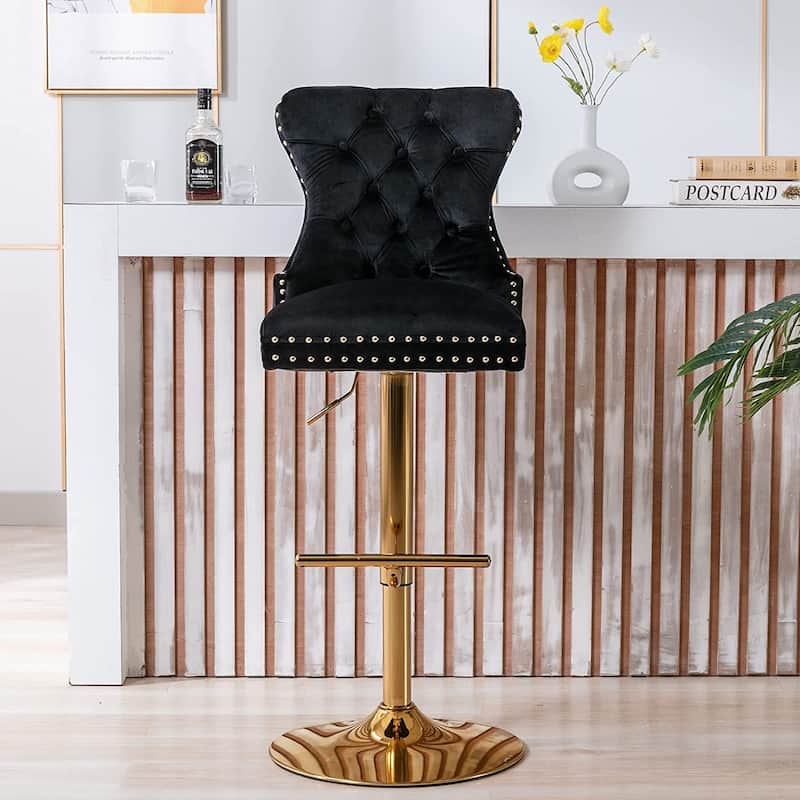 Swivel Bar Stools Chair Set of 2 Modern Adjustable Counter Height Bar Stools, Velvet Upholstered Stool with Tufted High Back