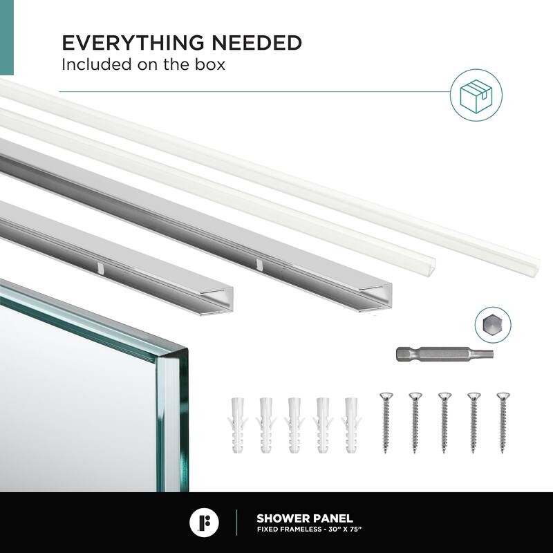 Fine Fixtures Single Fixed Clear Tempered Glass Shower Panel