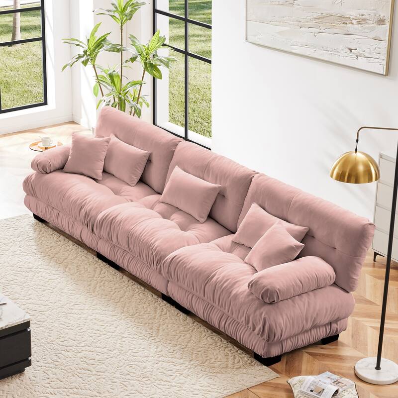 3-Seater Comfy Upholstered Deep Seat Modular Sofa Couch - Pink
