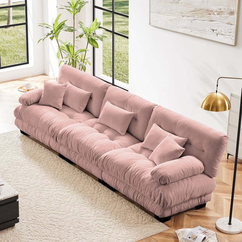 GDFStudio - Chenille 3-Seater 133.8" Deep Seat Sofa Couch - Pink