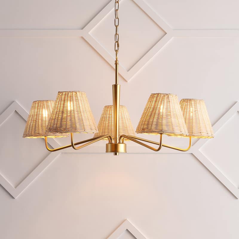 Libby 30" 5-Light Modern Woven Rattan/Iron LED Chandelier - 5 Light