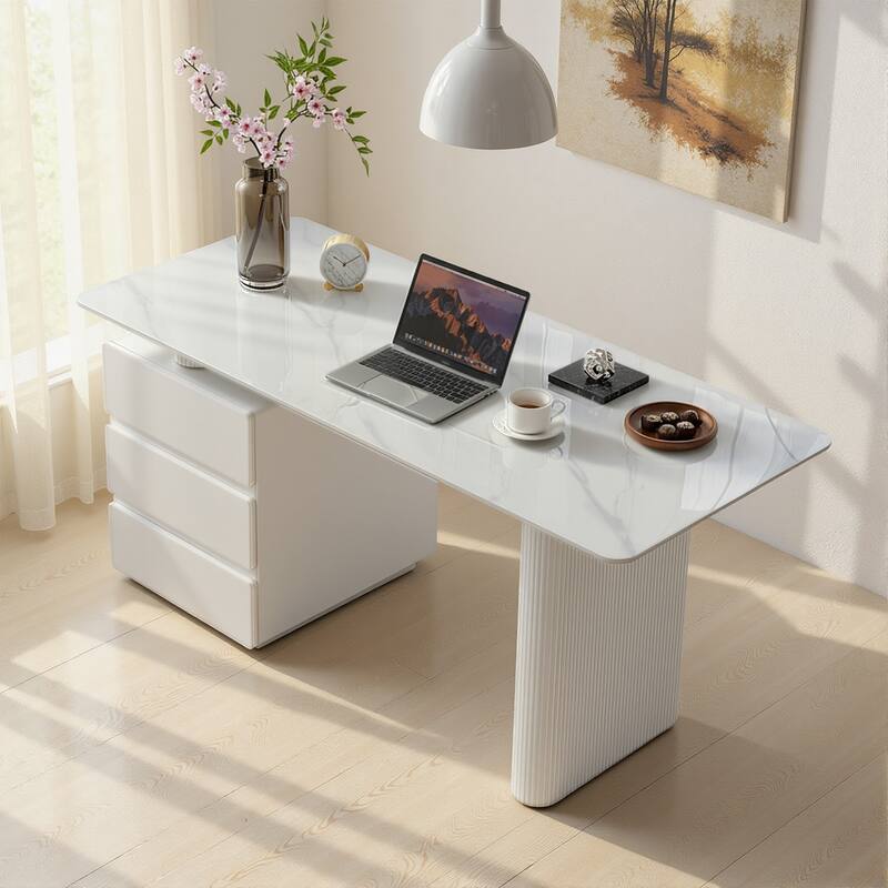 Rectangular Writing Desk Computer Desk, Home Office Desk, Faux Marble Top